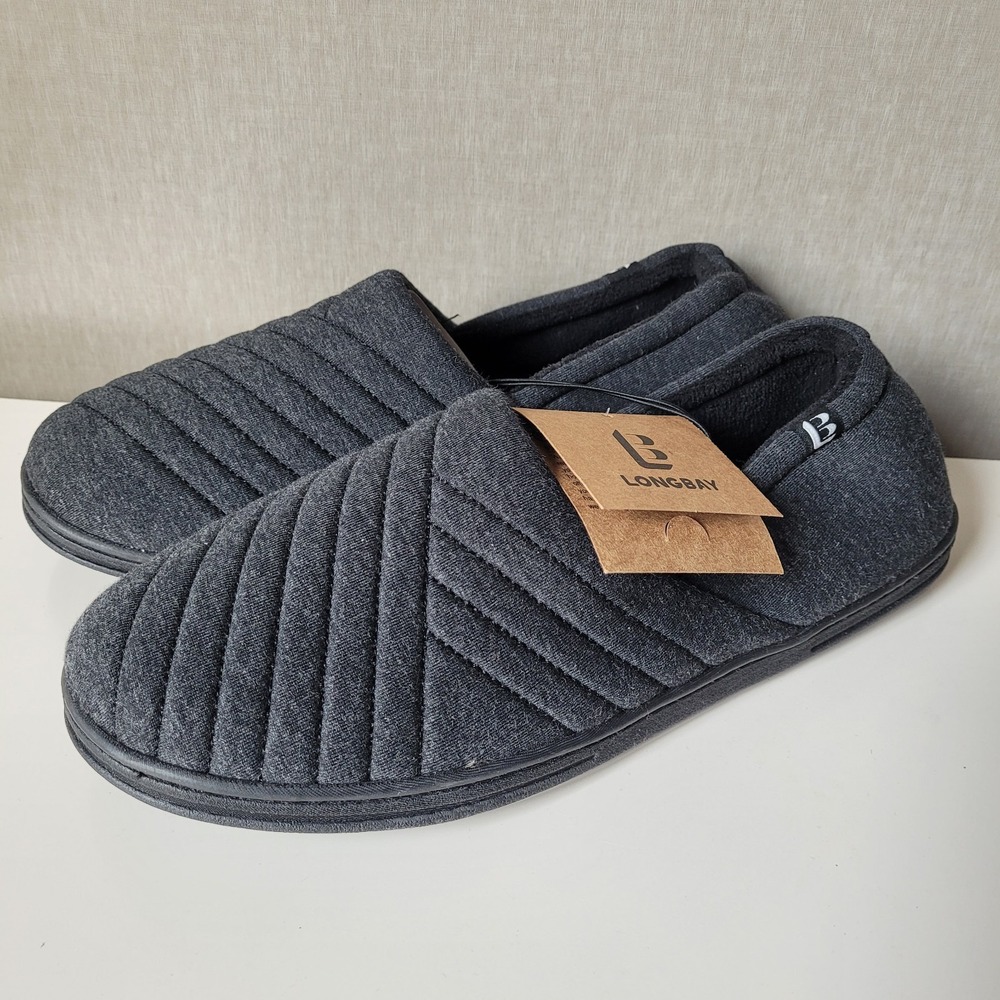 LongBay Men's Memory Foam Slippers Gray Chevron Quilted‎ NWT Size XL 11-12